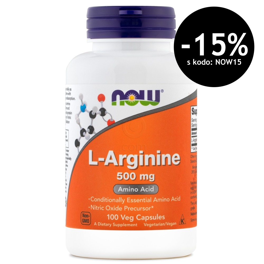 L-Arginin Now, kapsule (100 kapsul)